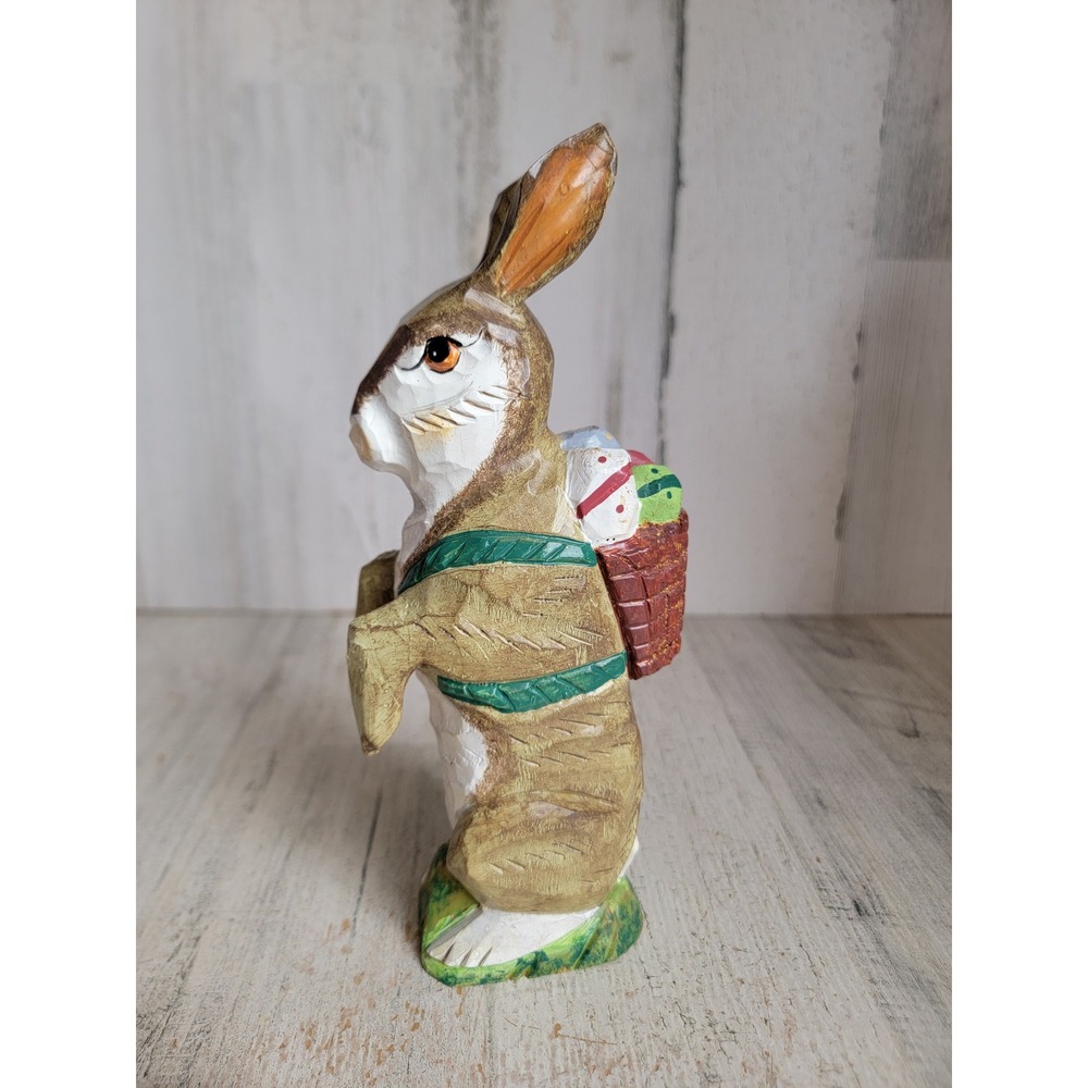 Vintage wooden bunny spring egg basket Easter unique home decor figure